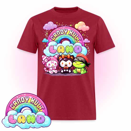 Wishbone Boo & Panku Candy Kult Land Logo COLOUR Men's / Unisex Classic T-Shirt - Candy Kult - Candy Cult - Candy Kult Land - Wishbone - Boo Kitty - Panku - Frosti - Toxic Kitten - Hex-Heart - Cult Candy - Cake High Heels - [product_vendor}