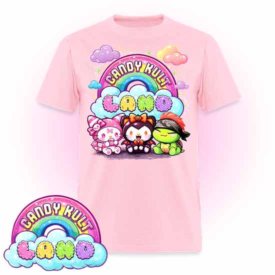 Wishbone Boo & Panku Candy Kult Land Logo COLOUR Men's / Unisex Classic T-Shirt - Candy Kult - Candy Cult - Candy Kult Land - Wishbone - Boo Kitty - Panku - Frosti - Toxic Kitten - Hex-Heart - Cult Candy - Cake High Heels - [product_vendor}