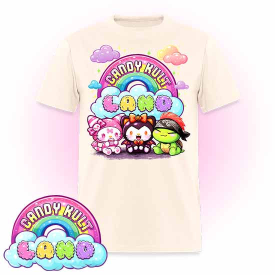 Wishbone Boo & Panku Candy Kult Land Logo Men's / Unisex Classic T-Shirt - Candy Kult - Candy Cult - Candy Kult Land - Wishbone - Boo Kitty - Panku - Frosti - Toxic Kitten - Hex-Heart - Cult Candy - Cake High Heels - [product_vendor}