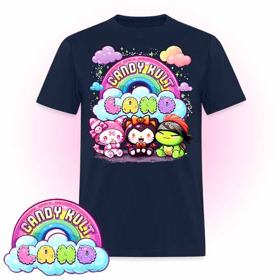 Wishbone Boo & Panku Candy Kult Land Logo COLOUR Men's / Unisex Classic T-Shirt - Candy Kult - Candy Cult - Candy Kult Land - Wishbone - Boo Kitty - Panku - Frosti - Toxic Kitten - Hex-Heart - Cult Candy - Cake High Heels - [product_vendor}