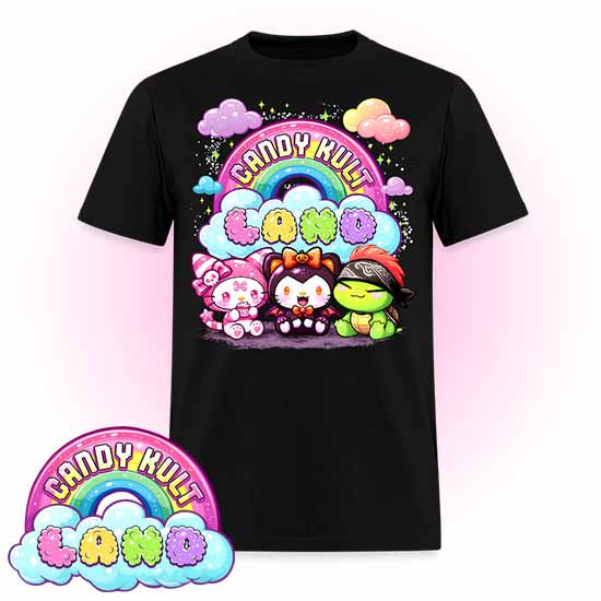 Wishbone Boo & Panku Candy Kult Land Logo Men's / Unisex Classic T-Shirt - Candy Kult - Candy Cult - Candy Kult Land - Wishbone - Boo Kitty - Panku - Frosti - Toxic Kitten - Hex-Heart - Cult Candy - Cake High Heels - [product_vendor}