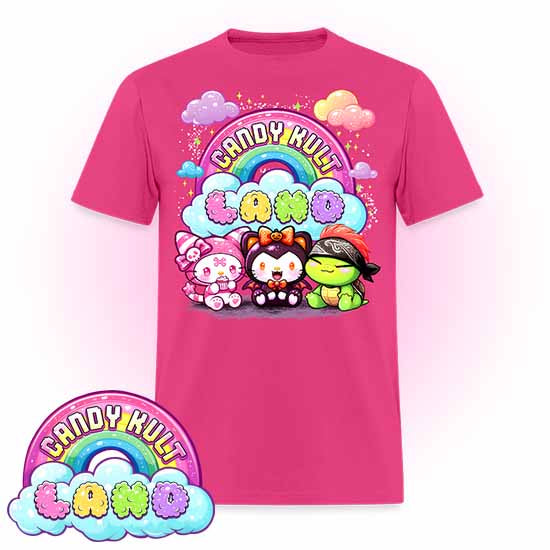 Wishbone Boo & Panku Candy Kult Land Logo COLOUR Men's / Unisex Classic T-Shirt - Candy Kult - Candy Cult - Candy Kult Land - Wishbone - Boo Kitty - Panku - Frosti - Toxic Kitten - Hex-Heart - Cult Candy - Cake High Heels - [product_vendor}