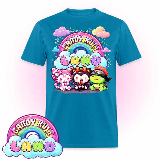 Wishbone Boo & Panku Candy Kult Land Logo COLOUR Men's / Unisex Classic T-Shirt - Candy Kult - Candy Cult - Candy Kult Land - Wishbone - Boo Kitty - Panku - Frosti - Toxic Kitten - Hex-Heart - Cult Candy - Cake High Heels - [product_vendor}