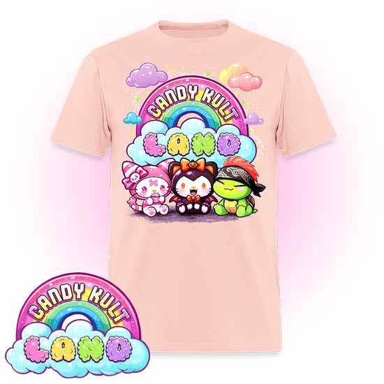 Wishbone Boo & Panku Candy Kult Land Logo COLOUR Men's / Unisex Classic T-Shirt - Candy Kult - Candy Cult - Candy Kult Land - Wishbone - Boo Kitty - Panku - Frosti - Toxic Kitten - Hex-Heart - Cult Candy - Cake High Heels - [product_vendor}