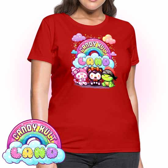 Candy Kult Land Wishbone, Boo & Panku - Women's FITTED T-Shirt - Candy Kult - Candy Cult - Candy Kult Land - Wishbone - Boo Kitty - Panku - Frosti - Toxic Kitten - Hex-Heart - Cult Candy - Cake High Heels - [product_vendor}