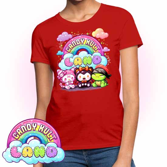 Candy Kult Land Wishbone, Boo & Panku - Women's FITTED T-Shirt - Candy Kult - Candy Cult - Candy Kult Land - Wishbone - Boo Kitty - Panku - Frosti - Toxic Kitten - Hex-Heart - Cult Candy - Cake High Heels - [product_vendor}