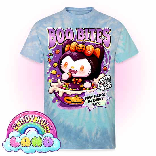 Boo Bites Cereal - Candy Kult Land Unisex Tie Dye T-Shirt - Candy Kult - Candy Cult - Candy Kult Land - Wishbone - Boo Kitty - Panku - Frosti - Toxic Kitten - Hex-Heart - Cult Candy - Cake High Heels - [product_vendor}