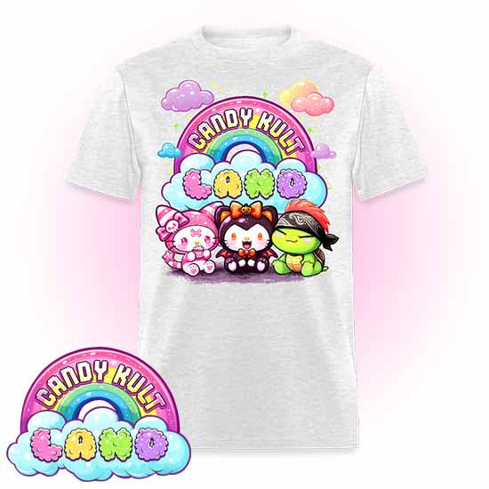 Wishbone Boo & Panku Candy Kult Land Logo Men's / Unisex Classic T-Shirt - Candy Kult - Candy Cult - Candy Kult Land - Wishbone - Boo Kitty - Panku - Frosti - Toxic Kitten - Hex-Heart - Cult Candy - Cake High Heels - [product_vendor}