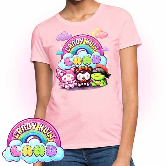 Candy Kult Land Wishbone, Boo & Panku - Women's FITTED T-Shirt - Candy Kult - Candy Cult - Candy Kult Land - Wishbone - Boo Kitty - Panku - Frosti - Toxic Kitten - Hex-Heart - Cult Candy - Cake High Heels - [product_vendor}