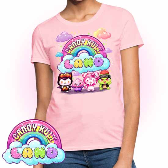 Wishbone, Frosti Boo & Panku - Candy Kult Land Women's FITTED T-Shirt - Candy Kult - Candy Cult - Candy Kult Land - Wishbone - Boo Kitty - Panku - Frosti - Toxic Kitten - Hex-Heart - Cult Candy - Cake High Heels - [product_vendor}