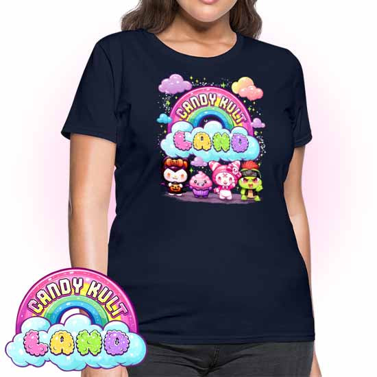 Wishbone, Frosti Boo & Panku - Candy Kult Land Women's FITTED T-Shirt - Candy Kult - Candy Cult - Candy Kult Land - Wishbone - Boo Kitty - Panku - Frosti - Toxic Kitten - Hex-Heart - Cult Candy - Cake High Heels - [product_vendor}