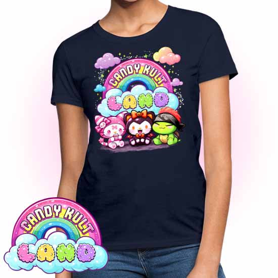 Candy Kult Land Wishbone, Boo & Panku - Women's FITTED T-Shirt - Candy Kult - Candy Cult - Candy Kult Land - Wishbone - Boo Kitty - Panku - Frosti - Toxic Kitten - Hex-Heart - Cult Candy - Cake High Heels - [product_vendor}