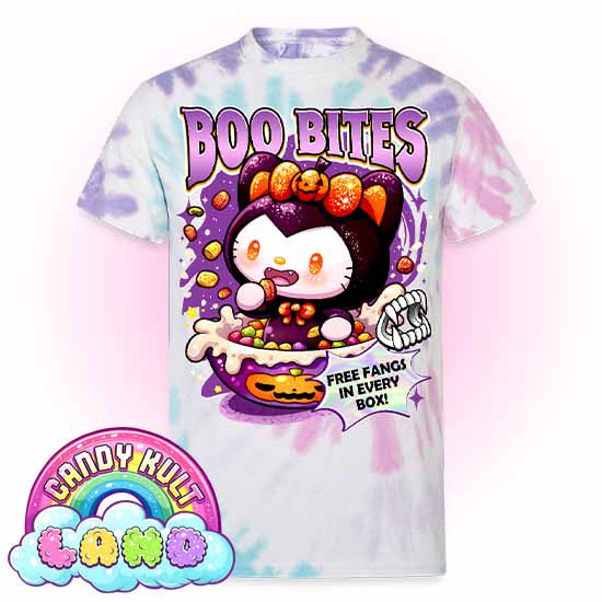 Boo Bites Cereal - Candy Kult Land Unisex Tie Dye T-Shirt - Candy Kult - Candy Cult - Candy Kult Land - Wishbone - Boo Kitty - Panku - Frosti - Toxic Kitten - Hex-Heart - Cult Candy - Cake High Heels - [product_vendor}