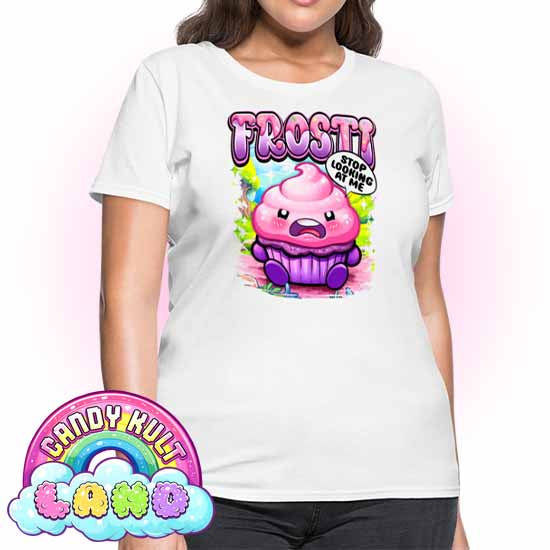 Frosti Stop Looking At Me - Candy Kult Land Women's FITTED T-Shirt - Candy Kult - Candy Cult - Candy Kult Land - Wishbone - Boo Kitty - Panku - Frosti - Toxic Kitten - Hex-Heart - Cult Candy - Cake High Heels - [product_vendor}