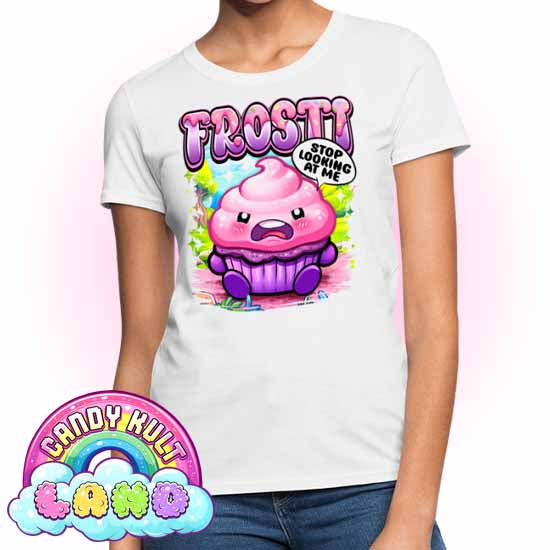 Frosti Stop Looking At Me - Candy Kult Land Women's FITTED T-Shirt - Candy Kult - Candy Cult - Candy Kult Land - Wishbone - Boo Kitty - Panku - Frosti - Toxic Kitten - Hex-Heart - Cult Candy - Cake High Heels - [product_vendor}
