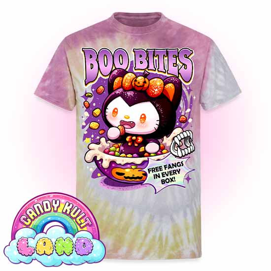 Boo Bites Cereal - Candy Kult Land Unisex Tie Dye T-Shirt - Candy Kult - Candy Cult - Candy Kult Land - Wishbone - Boo Kitty - Panku - Frosti - Toxic Kitten - Hex-Heart - Cult Candy - Cake High Heels - [product_vendor}