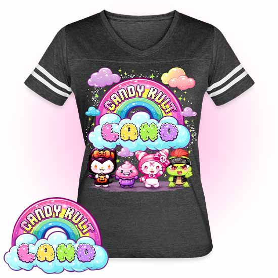 Wishbone, Frosti Boo & Panku - Candy Kult Land Women’s Vintage Sport T-Shirt - Candy Kult - Candy Cult - Candy Kult Land - Wishbone - Boo Kitty - Panku - Frosti - Toxic Kitten - Hex-Heart - Cult Candy - Cake High Heels - [product_vendor}