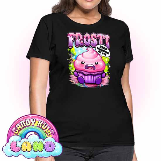 Frosti Stop Looking At Me - Candy Kult Land Women's FITTED T-Shirt - Candy Kult - Candy Cult - Candy Kult Land - Wishbone - Boo Kitty - Panku - Frosti - Toxic Kitten - Hex-Heart - Cult Candy - Cake High Heels - [product_vendor}