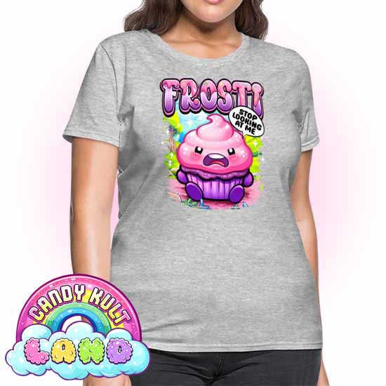 Frosti Stop Looking At Me - Candy Kult Land Women's FITTED T-Shirt - Candy Kult - Candy Cult - Candy Kult Land - Wishbone - Boo Kitty - Panku - Frosti - Toxic Kitten - Hex-Heart - Cult Candy - Cake High Heels - [product_vendor}