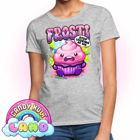 Frosti Stop Looking At Me - Candy Kult Land Women's FITTED T-Shirt - Candy Kult - Candy Cult - Candy Kult Land - Wishbone - Boo Kitty - Panku - Frosti - Toxic Kitten - Hex-Heart - Cult Candy - Cake High Heels - [product_vendor}
