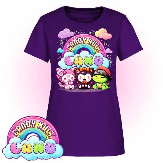 Candy Kult Land Wishbone, Boo & Panku - Women's FITTED T-Shirt - Candy Kult - Candy Cult - Candy Kult Land - Wishbone - Boo Kitty - Panku - Frosti - Toxic Kitten - Hex-Heart - Cult Candy - Cake High Heels - [product_vendor}