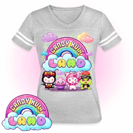 Wishbone, Frosti Boo & Panku - Candy Kult Land Women’s Vintage Sport T-Shirt - Candy Kult - Candy Cult - Candy Kult Land - Wishbone - Boo Kitty - Panku - Frosti - Toxic Kitten - Hex-Heart - Cult Candy - Cake High Heels - [product_vendor}