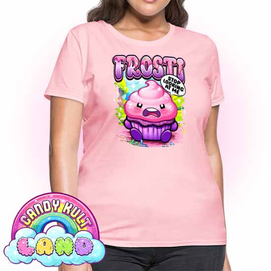Frosti Stop Looking At Me - Candy Kult Land Women's FITTED T-Shirt - Candy Kult - Candy Cult - Candy Kult Land - Wishbone - Boo Kitty - Panku - Frosti - Toxic Kitten - Hex-Heart - Cult Candy - Cake High Heels - [product_vendor}
