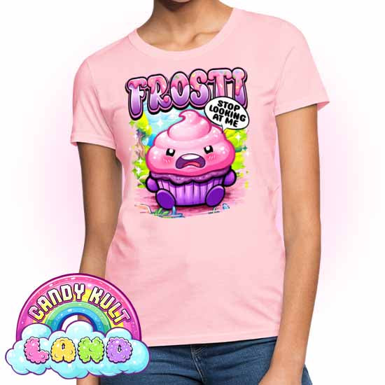 Frosti Stop Looking At Me - Candy Kult Land Women's FITTED T-Shirt - Candy Kult - Candy Cult - Candy Kult Land - Wishbone - Boo Kitty - Panku - Frosti - Toxic Kitten - Hex-Heart - Cult Candy - Cake High Heels - [product_vendor}