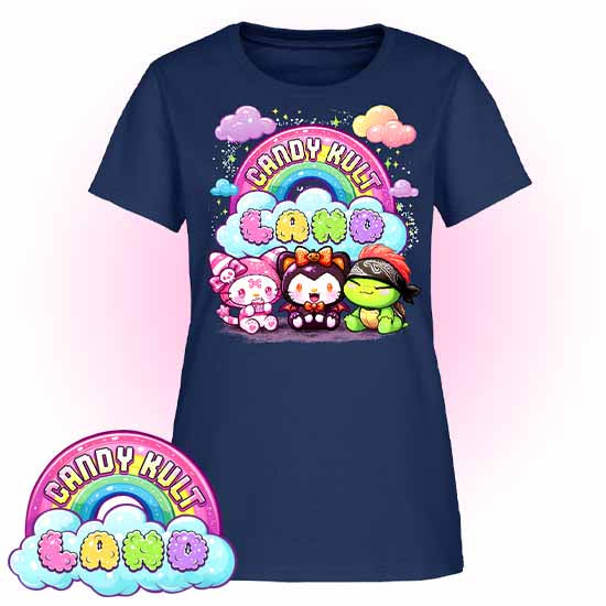 Candy Kult Land Wishbone, Boo & Panku - Women's FITTED T-Shirt - Candy Kult - Candy Cult - Candy Kult Land - Wishbone - Boo Kitty - Panku - Frosti - Toxic Kitten - Hex-Heart - Cult Candy - Cake High Heels - [product_vendor}