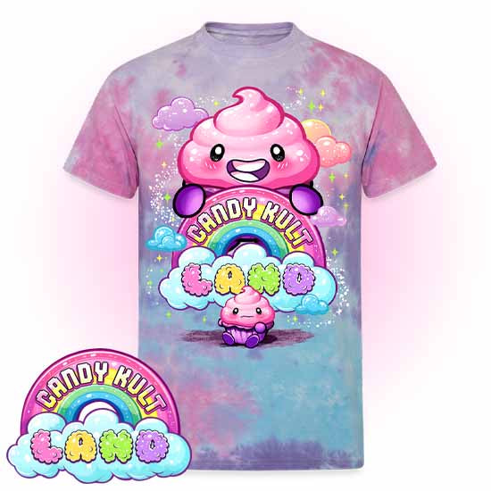 Frosti Candy Kult Land Logo Unisex Tie Dye T-Shirt - Candy Kult - Candy Cult - Candy Kult Land - Wishbone - Boo Kitty - Panku - Frosti - Toxic Kitten - Hex-Heart - Cult Candy - Cake High Heels - [product_vendor}