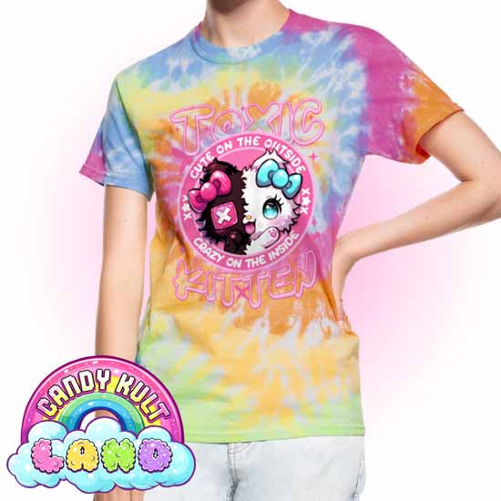 Crazy On The Inside Toxic Kitten - Candy Kult Land Unisex Tie Dye T-Shirt - Candy Kult - Candy Cult - Candy Kult Land - Wishbone - Boo Kitty - Panku - Frosti - Toxic Kitten - Hex-Heart - Cult Candy - Cake High Heels - [product_vendor}