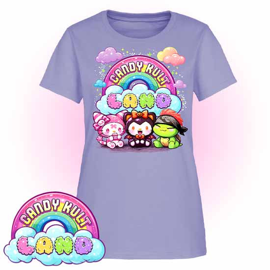 Candy Kult Land Wishbone, Boo & Panku - Women's FITTED T-Shirt - Candy Kult - Candy Cult - Candy Kult Land - Wishbone - Boo Kitty - Panku - Frosti - Toxic Kitten - Hex-Heart - Cult Candy - Cake High Heels - [product_vendor}
