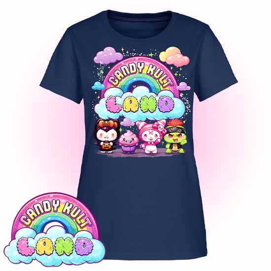 Wishbone, Frosti Boo & Panku - Candy Kult Land Women's FITTED T-Shirt - Candy Kult - Candy Cult - Candy Kult Land - Wishbone - Boo Kitty - Panku - Frosti - Toxic Kitten - Hex-Heart - Cult Candy - Cake High Heels - [product_vendor}
