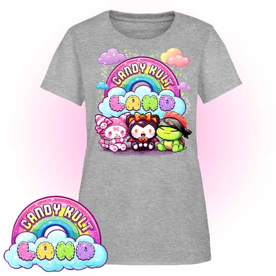 Candy Kult Land Wishbone, Boo & Panku - Women's FITTED T-Shirt - Candy Kult - Candy Cult - Candy Kult Land - Wishbone - Boo Kitty - Panku - Frosti - Toxic Kitten - Hex-Heart - Cult Candy - Cake High Heels - [product_vendor}
