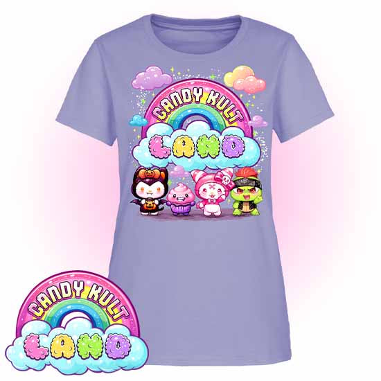 Wishbone, Frosti Boo & Panku - Candy Kult Land Women's FITTED T-Shirt - Candy Kult - Candy Cult - Candy Kult Land - Wishbone - Boo Kitty - Panku - Frosti - Toxic Kitten - Hex-Heart - Cult Candy - Cake High Heels - [product_vendor}