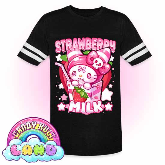 Wishbone Strawberry Milk  - Candy Kult Land Men's / Unisex Vintage Sport T-Shirt - Candy Kult - Candy Cult - Candy Kult Land - Wishbone - Boo Kitty - Panku - Frosti - Toxic Kitten - Hex-Heart - Cult Candy - Cake High Heels - [product_vendor}
