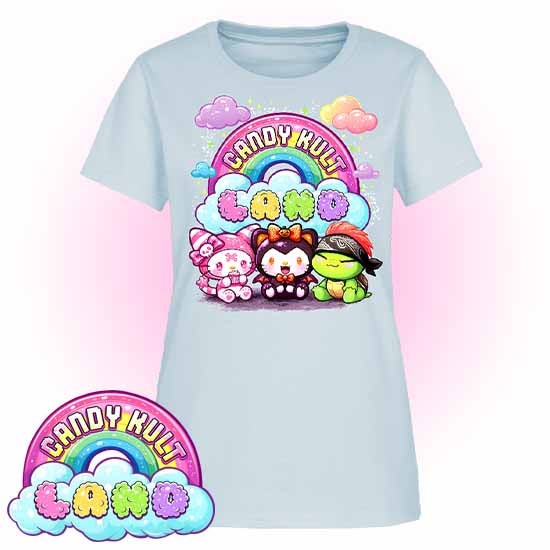 Candy Kult Land Wishbone, Boo & Panku - Women's FITTED T-Shirt - Candy Kult - Candy Cult - Candy Kult Land - Wishbone - Boo Kitty - Panku - Frosti - Toxic Kitten - Hex-Heart - Cult Candy - Cake High Heels - [product_vendor}
