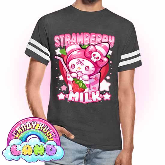Wishbone Strawberry Milk  - Candy Kult Land Men's / Unisex Vintage Sport T-Shirt - Candy Kult - Candy Cult - Candy Kult Land - Wishbone - Boo Kitty - Panku - Frosti - Toxic Kitten - Hex-Heart - Cult Candy - Cake High Heels - [product_vendor}