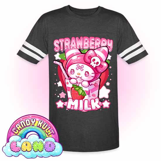Wishbone Strawberry Milk  - Candy Kult Land Men's / Unisex Vintage Sport T-Shirt - Candy Kult - Candy Cult - Candy Kult Land - Wishbone - Boo Kitty - Panku - Frosti - Toxic Kitten - Hex-Heart - Cult Candy - Cake High Heels - [product_vendor}
