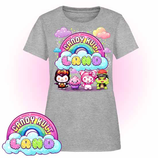 Wishbone, Frosti Boo & Panku - Candy Kult Land Women's FITTED T-Shirt - Candy Kult - Candy Cult - Candy Kult Land - Wishbone - Boo Kitty - Panku - Frosti - Toxic Kitten - Hex-Heart - Cult Candy - Cake High Heels - [product_vendor}