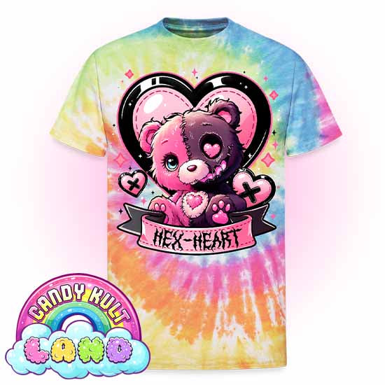 Hex-Heart - Candy Kult Land Unisex Tie Dye T-Shirt - Candy Kult - Candy Cult - Candy Kult Land - Wishbone - Boo Kitty - Panku - Frosti - Toxic Kitten - Hex-Heart - Cult Candy - Cake High Heels - [product_vendor}
