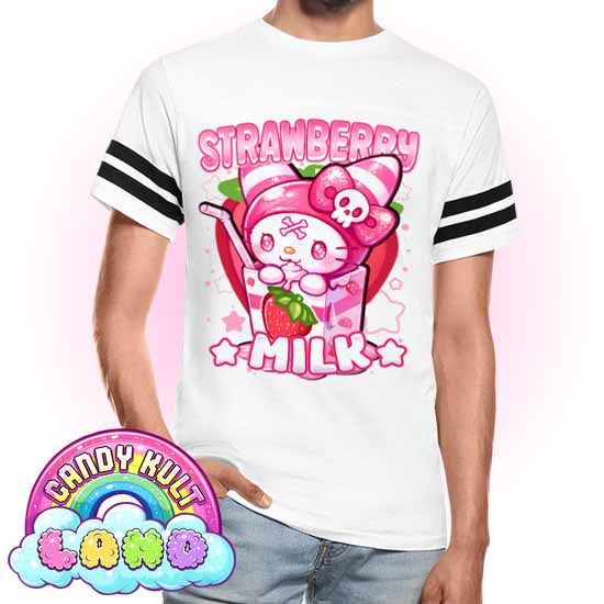Wishbone Strawberry Milk  - Candy Kult Land Men's / Unisex Vintage Sport T-Shirt - Candy Kult - Candy Cult - Candy Kult Land - Wishbone - Boo Kitty - Panku - Frosti - Toxic Kitten - Hex-Heart - Cult Candy - Cake High Heels - [product_vendor}