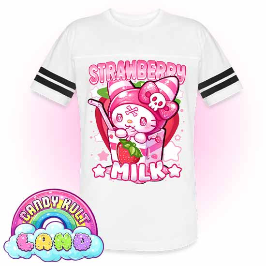 Wishbone Strawberry Milk  - Candy Kult Land Men's / Unisex Vintage Sport T-Shirt - Candy Kult - Candy Cult - Candy Kult Land - Wishbone - Boo Kitty - Panku - Frosti - Toxic Kitten - Hex-Heart - Cult Candy - Cake High Heels - [product_vendor}