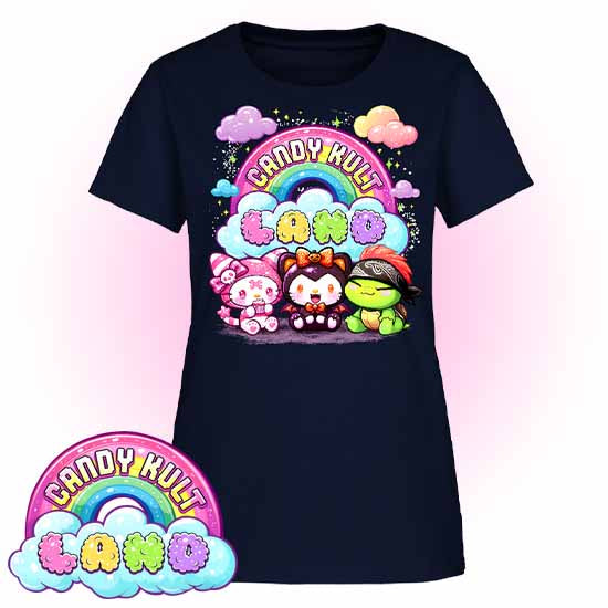 Candy Kult Land Wishbone, Boo & Panku - Women's FITTED T-Shirt - Candy Kult - Candy Cult - Candy Kult Land - Wishbone - Boo Kitty - Panku - Frosti - Toxic Kitten - Hex-Heart - Cult Candy - Cake High Heels - [product_vendor}