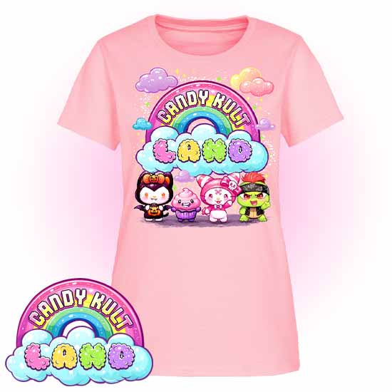 Wishbone, Frosti Boo & Panku - Candy Kult Land Women's FITTED T-Shirt - Candy Kult - Candy Cult - Candy Kult Land - Wishbone - Boo Kitty - Panku - Frosti - Toxic Kitten - Hex-Heart - Cult Candy - Cake High Heels - [product_vendor}