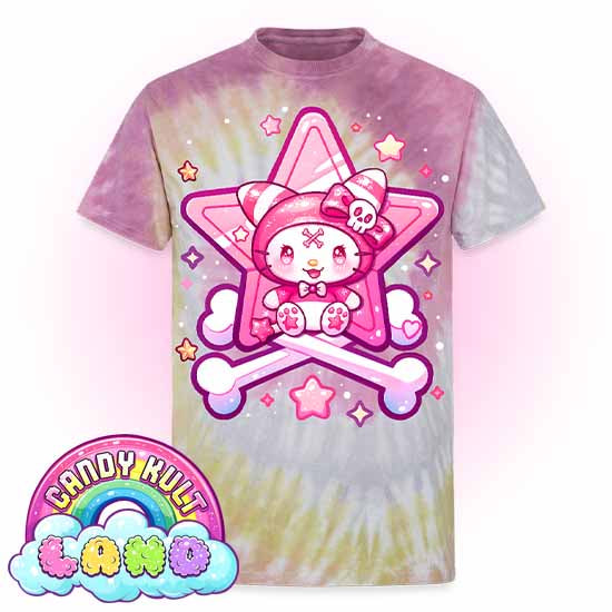 Wishbone Crossbones - Candy Kult Land Unisex Tie Dye T-Shirt - Candy Kult - Candy Cult - Candy Kult Land - Wishbone - Boo Kitty - Panku - Frosti - Toxic Kitten - Hex-Heart - Cult Candy - Cake High Heels - [product_vendor}