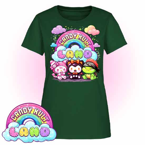 Candy Kult Land Wishbone, Boo & Panku - Women's FITTED T-Shirt - Candy Kult - Candy Cult - Candy Kult Land - Wishbone - Boo Kitty - Panku - Frosti - Toxic Kitten - Hex-Heart - Cult Candy - Cake High Heels - [product_vendor}