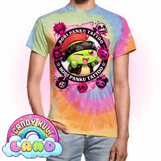Hori Panku Tattoo Pink - Candy Kult Land Unisex Tie Dye T-Shirt - Candy Kult - Candy Cult - Candy Kult Land - Wishbone - Boo Kitty - Panku - Frosti - Toxic Kitten - Hex-Heart - Cult Candy - Cake High Heels - [product_vendor}