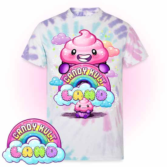 Frosti Candy Kult Land Logo Unisex Tie Dye T-Shirt - Candy Kult - Candy Cult - Candy Kult Land - Wishbone - Boo Kitty - Panku - Frosti - Toxic Kitten - Hex-Heart - Cult Candy - Cake High Heels - [product_vendor}
