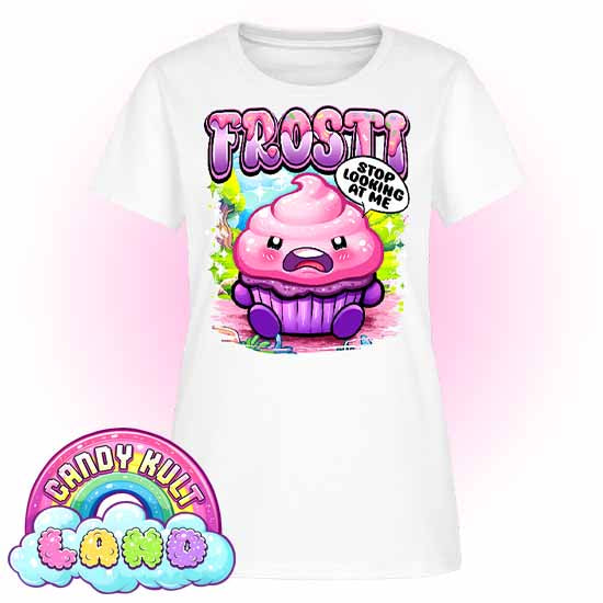 Frosti Stop Looking At Me - Candy Kult Land Women's FITTED T-Shirt - Candy Kult - Candy Cult - Candy Kult Land - Wishbone - Boo Kitty - Panku - Frosti - Toxic Kitten - Hex-Heart - Cult Candy - Cake High Heels - [product_vendor}